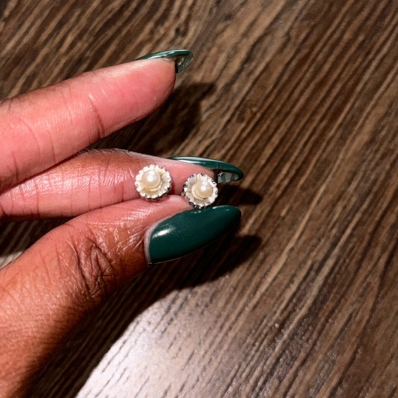 STERLING FAUX PEARL EARRINGS - Picture 3 of 5